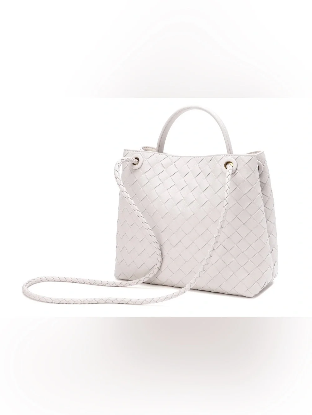 Tiffany & Fred Paris Woven Genuine Leather Satchel Crossbody Bag White NWT